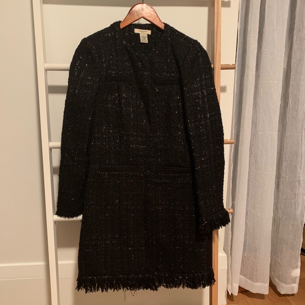 Vertigo Paris Tweed fringe boucle wool blend coat